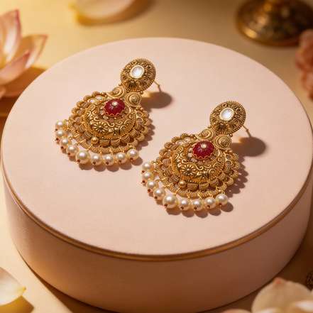 Navratna Noor Temple Gold Necklace Set