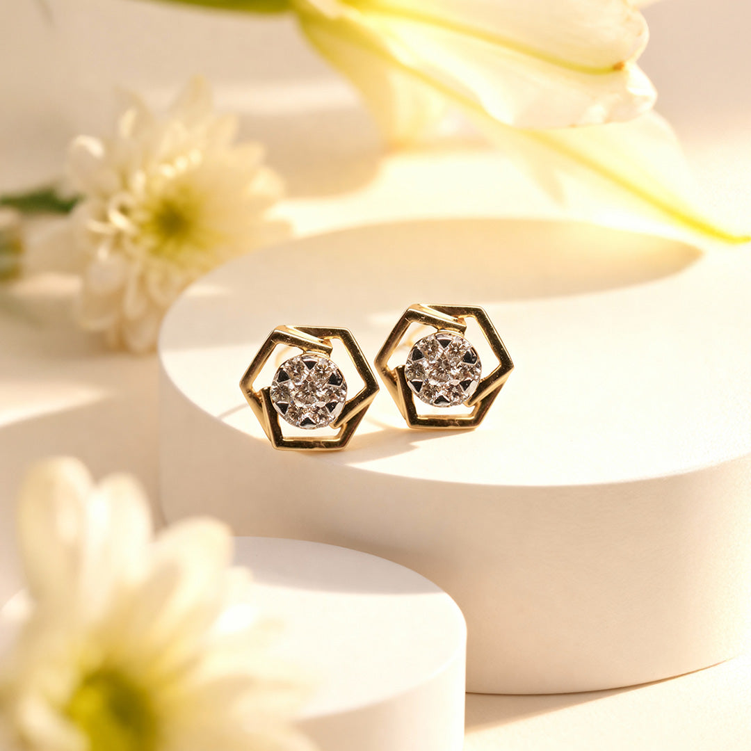 Bella Hexa Glow Diamond Stud Earrings