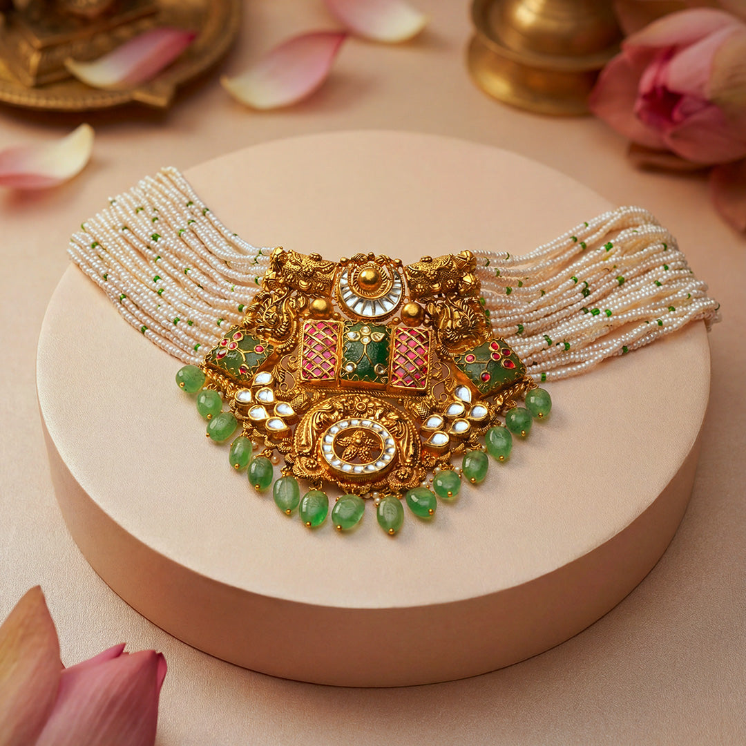 Rajshri Navya Pearl Gold Necklace Set