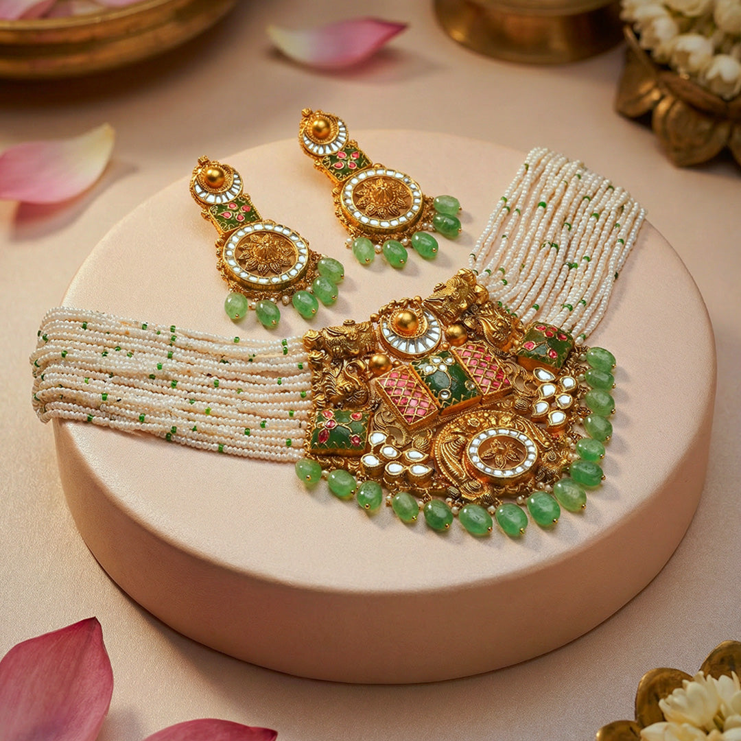 Rajshri Navya Pearl Gold Necklace Set