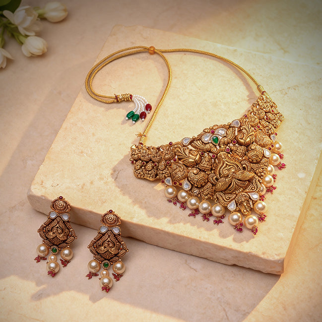 Devika Temple Gold Necklace Set