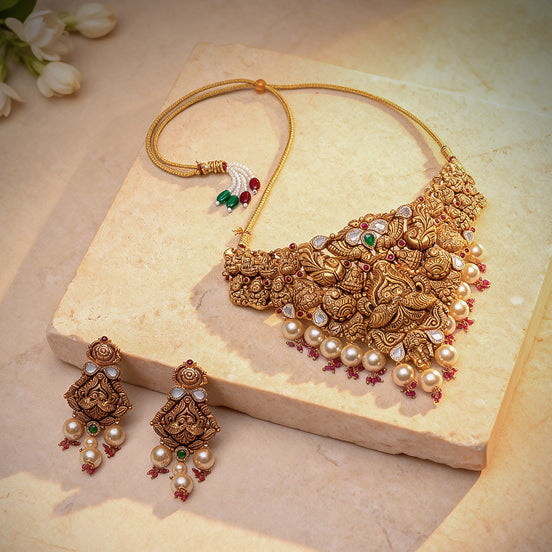 Devika Temple Gold Necklace Set
