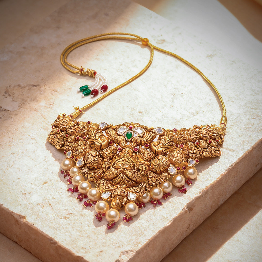 Devika Temple Gold Necklace Set