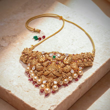 Devika Temple Gold Necklace Set