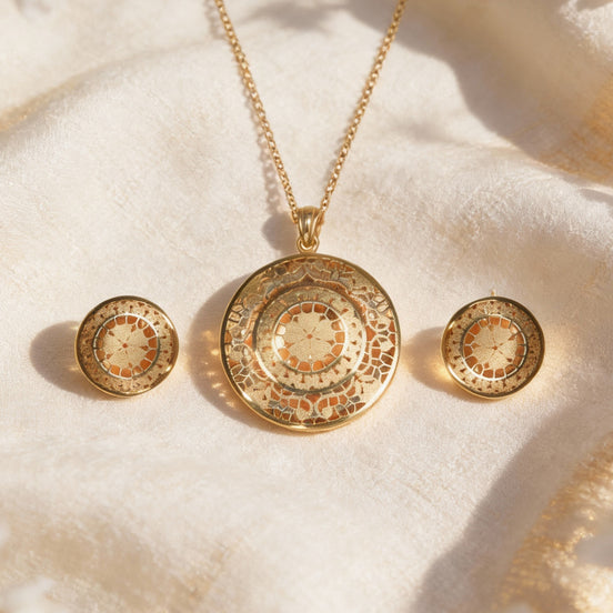 RSJ Aarohi Mandala Gold Pendant Set