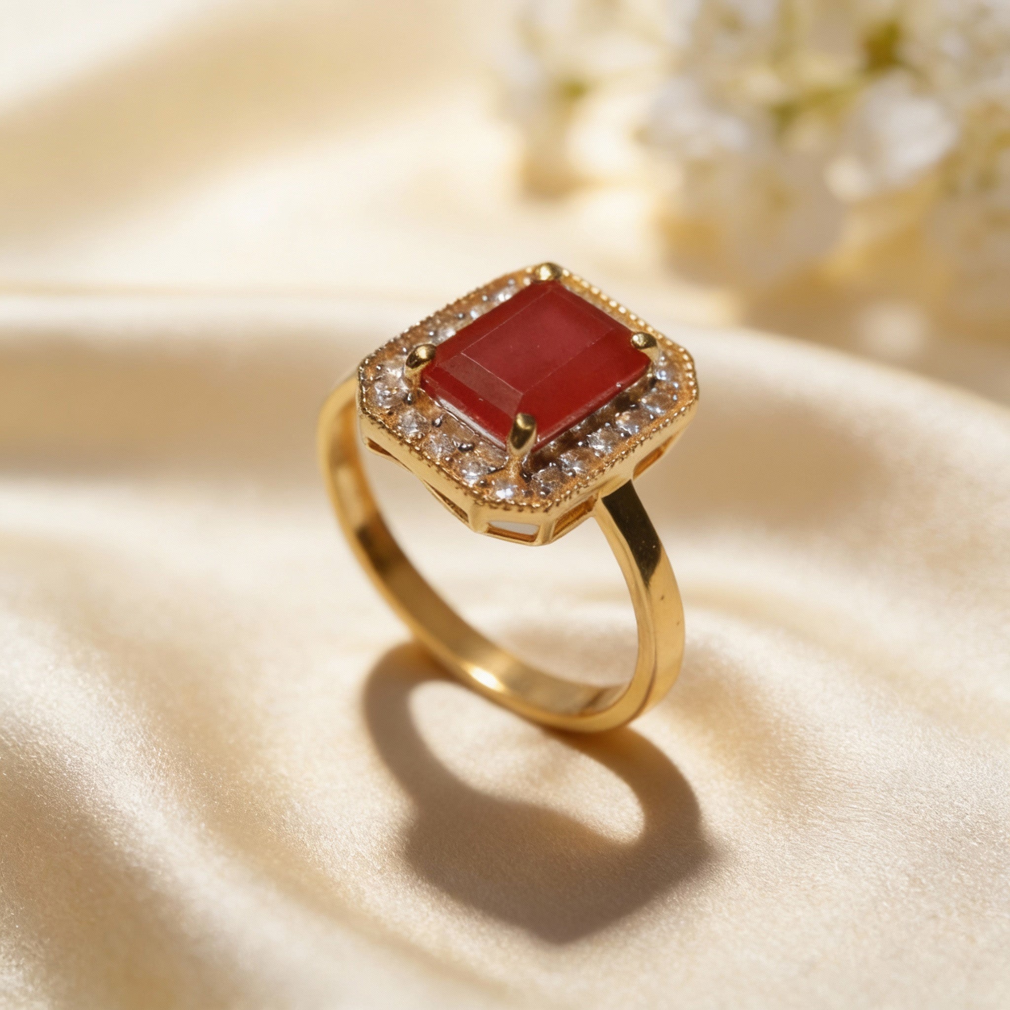 Crimson Crest Gold Ring