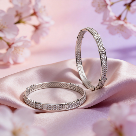 Siora Classic Grid Silver Bangles (Pair)