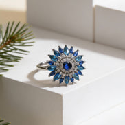 Siora Floral Blue Silver Ring