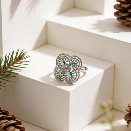 Siora Emerald Bloom Silver Ring
