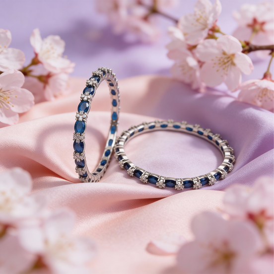 Siora Sapphire Bloom Silver Bangles (Pair)