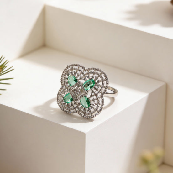 Siora Emerald Bloom Silver Ring