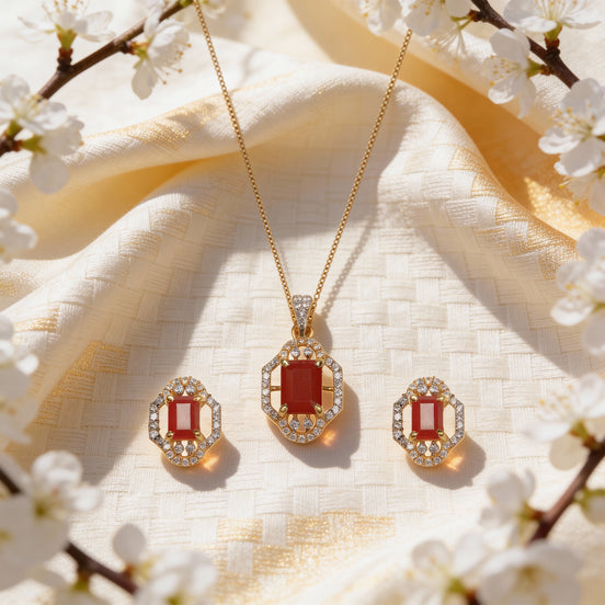 Aurelia Ruby Diamond Pendant Set
