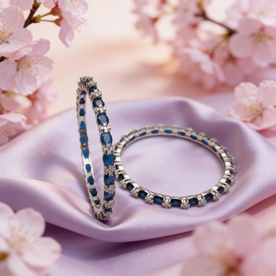 Siora Sapphire Bloom Silver Bangles (Pair)