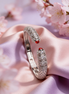 Siora Scarlet Cabochon Silver Cuff Bracelet