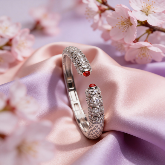 Siora Scarlet Cabochon Silver Cuff Bracelet