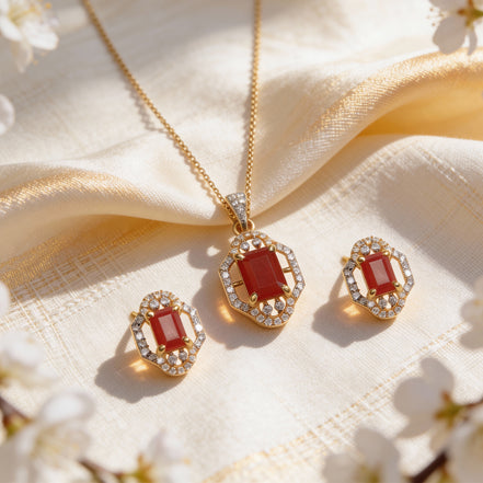 Aurelia Ruby Diamond Pendant Set