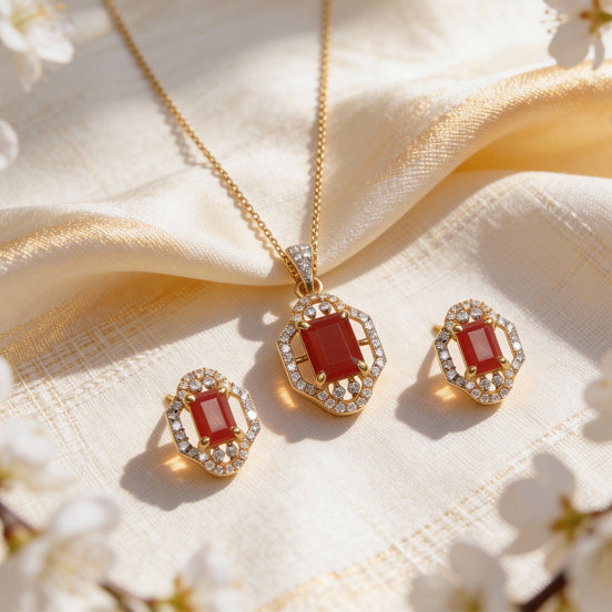 Aurelia Ruby Diamond Pendant Set