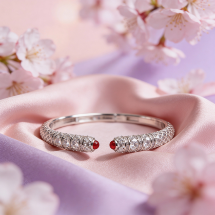 Siora Scarlet Cabochon Silver Cuff Bracelet