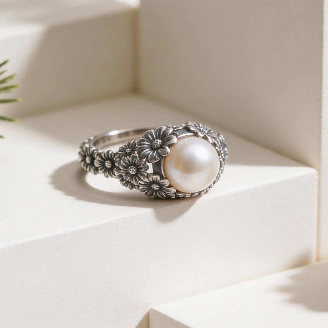 Siora Pearl Garden Silver Ring