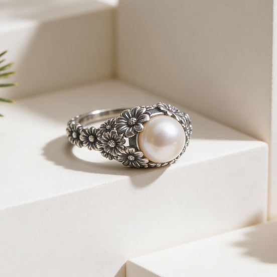 Siora Pearl Garden Silver Ring