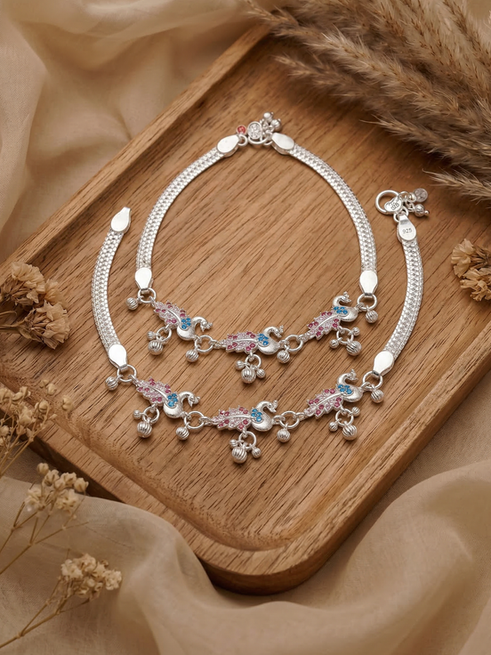 Siora Peacock Grace Silver Anklet