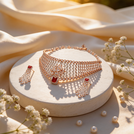 Luxe Scarlet Radiance Diamond Necklace Set