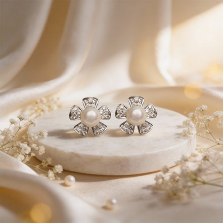 Luxe Pearl Étoile Diamond Stud Earrings