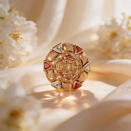 Aaradhya Temple Gold Cocktail Ring