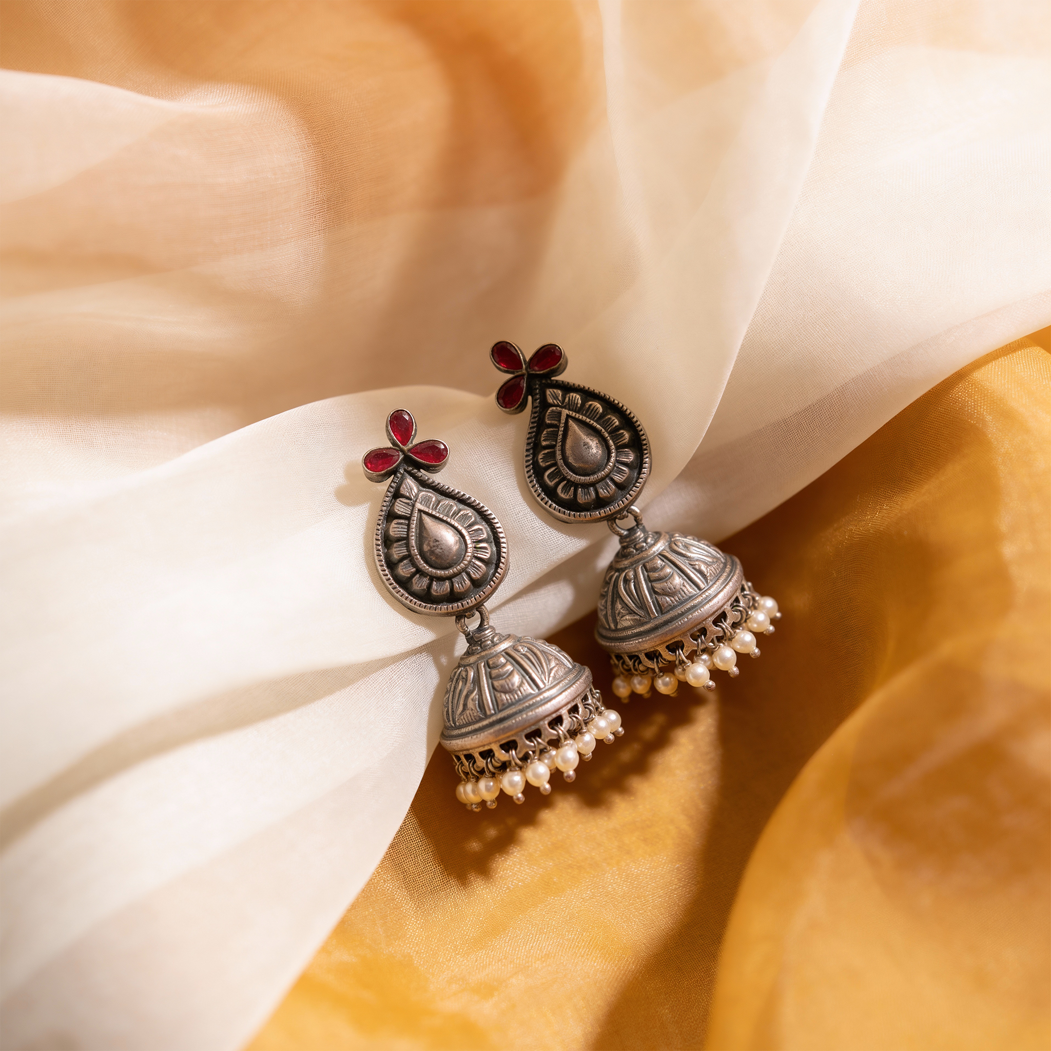 Siora Gulnaar Heritage Silver Jhumkas
