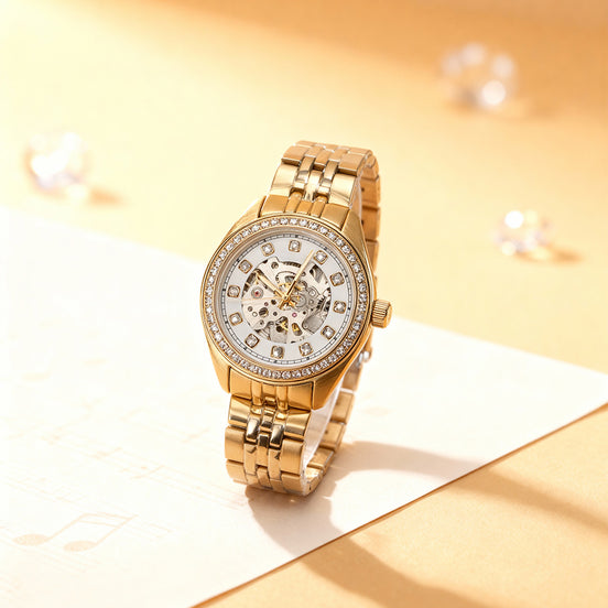 Siora Aurielle Skeleton Silver Watch