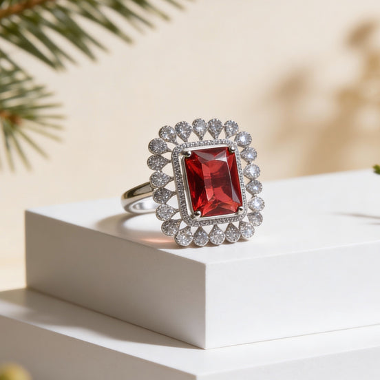 Siora Regal Halo Ring – Ruby Red