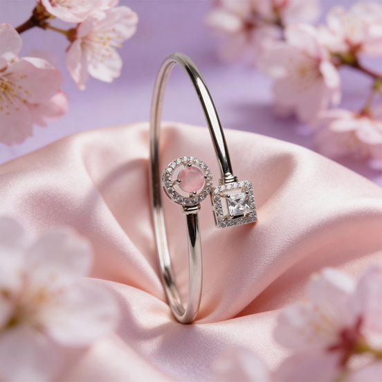 Siora Blush Solitaire Open Silver Kada