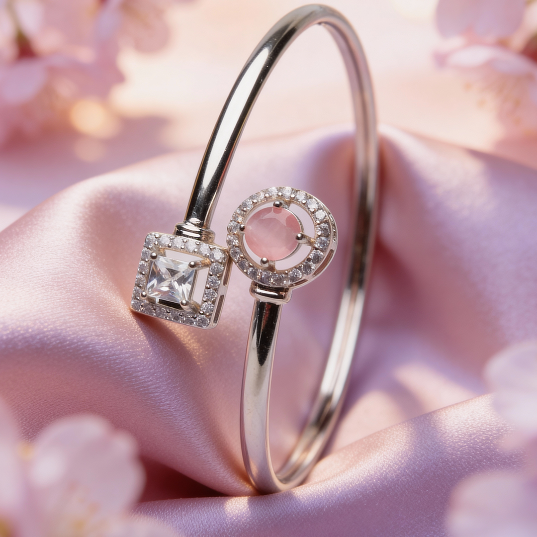 Siora Blush Solitaire Open Silver Kada