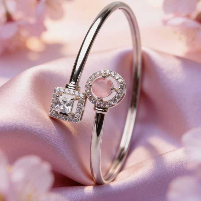 Siora Blush Solitaire Open Silver Kada