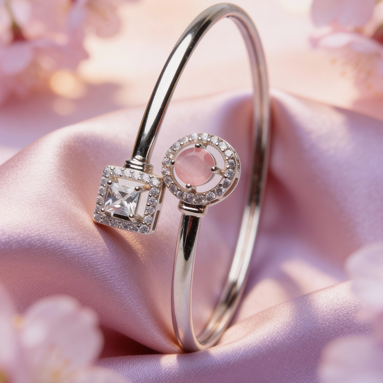 Siora Blush Solitaire Open Silver Kada