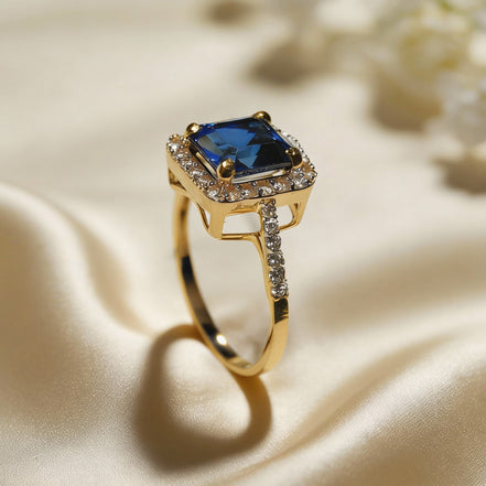 Royal Azure Halo Gold Ring