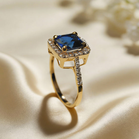 Royal Azure Halo Gold Ring