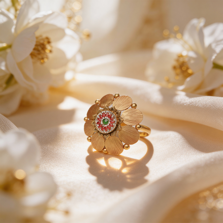 Saanvi Pushpa Gold Cocktail Ring