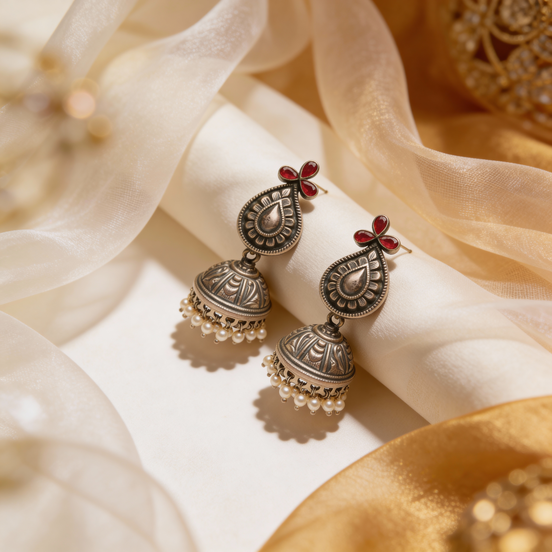Siora Gulnaar Heritage Silver Jhumkas