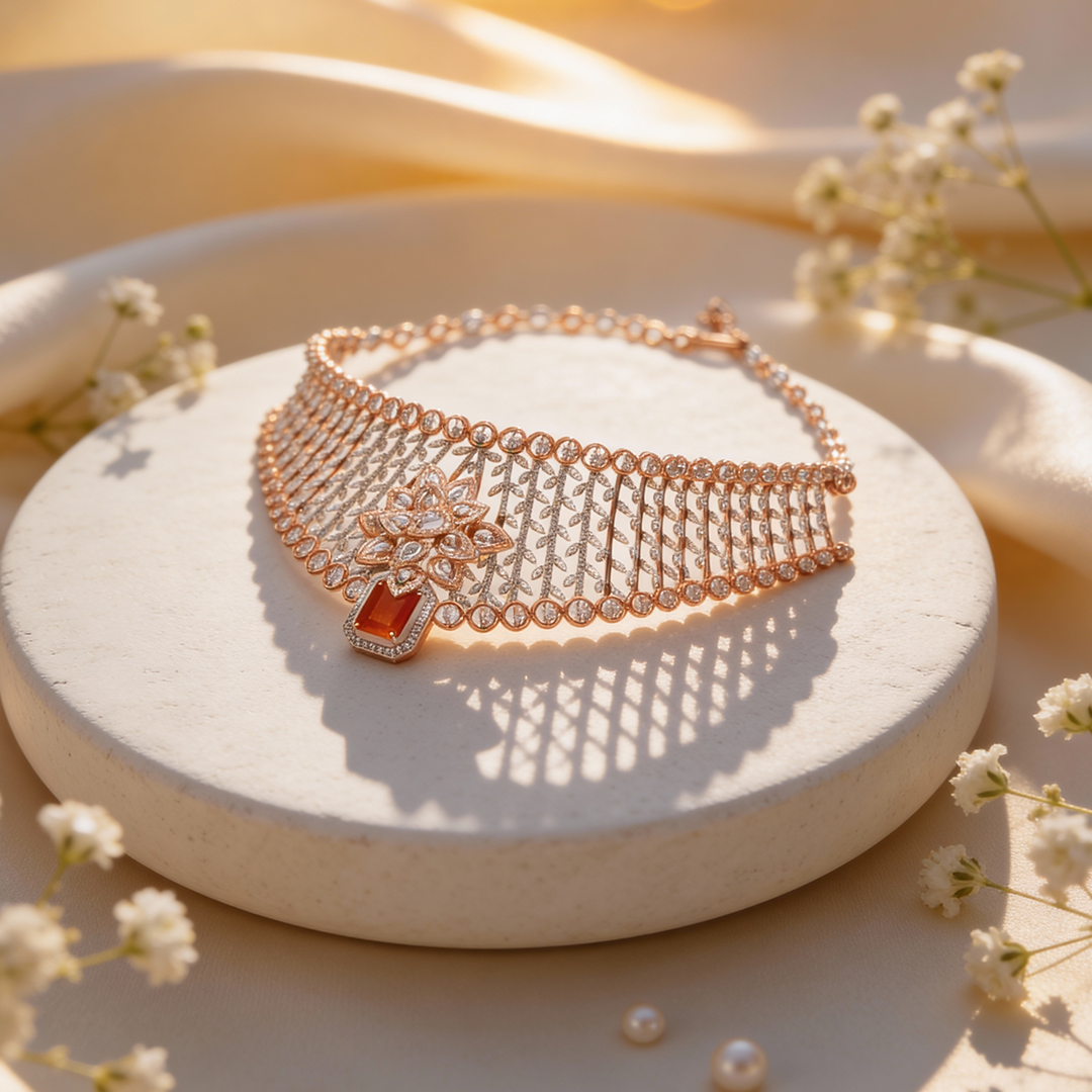 Luxe Scarlet Radiance Diamond Necklace Set