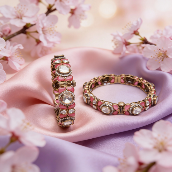 Siora Blush Kundan Link Silver Bangles