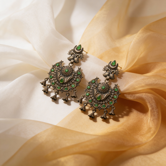 Siora Noor-E-Mehfil Oxidized Silver Jhumkas