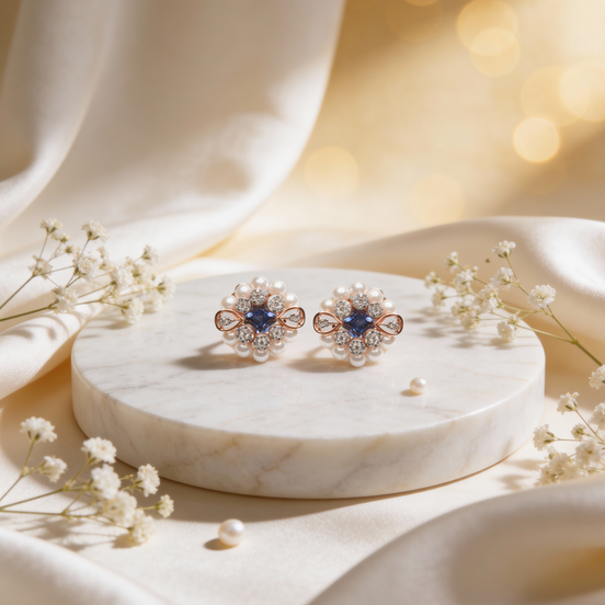 Luxe Midnight Bloom Diamond Stud Earrings