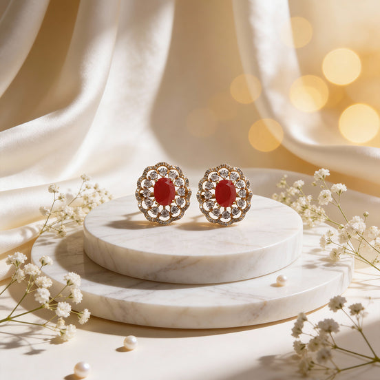 Luxe Ruby Royale Diamond Halo Earrings