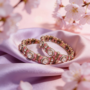 Siora Blush Kundan Link Silver Bangles