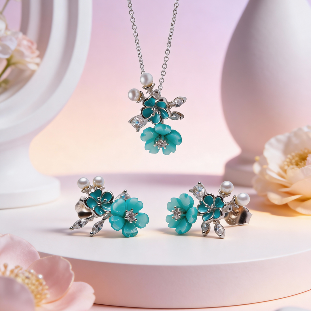 Siora Aqua Bloom Pendant Set