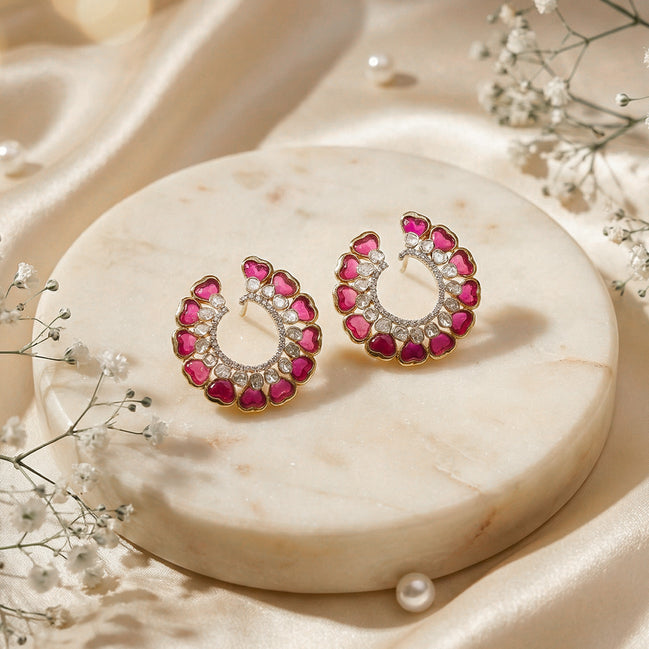 Luxe Ruby Crescent Diamond Earrings