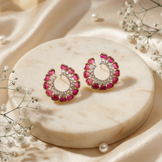 Luxe Ruby Crescent Diamond Earrings