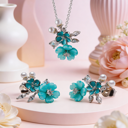 Siora Aqua Bloom Pendant Set