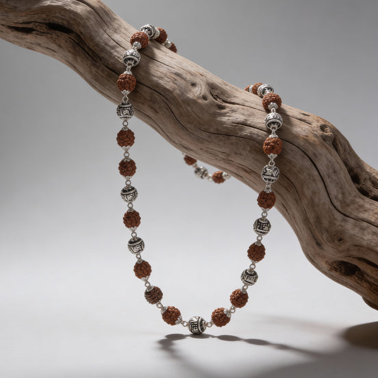 Siora Rudraksha Silver Spiritual Chain